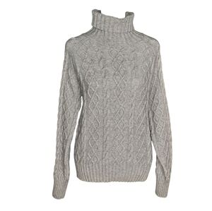Evereve Gray Cable Knit Turtleneck Sweater Size L